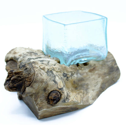 Molten Crackled Glas Schale auf Holz – Dekoratives Glasgefäß