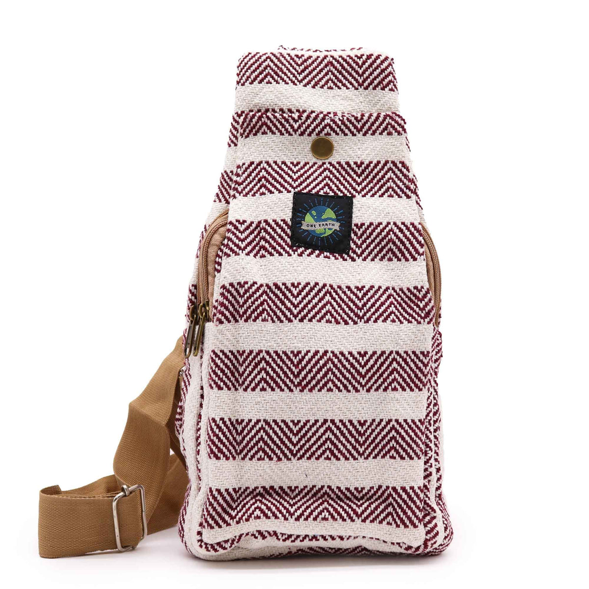 Crossbody Bag aus Baumwolle - Burgund & Weiß