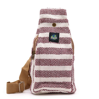 Crossbody Bag aus Baumwolle - Burgund & Weiß