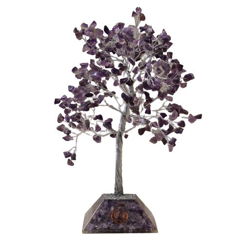 Edelsteinbaum mit Organite-Basis und Amethyst-Steinen