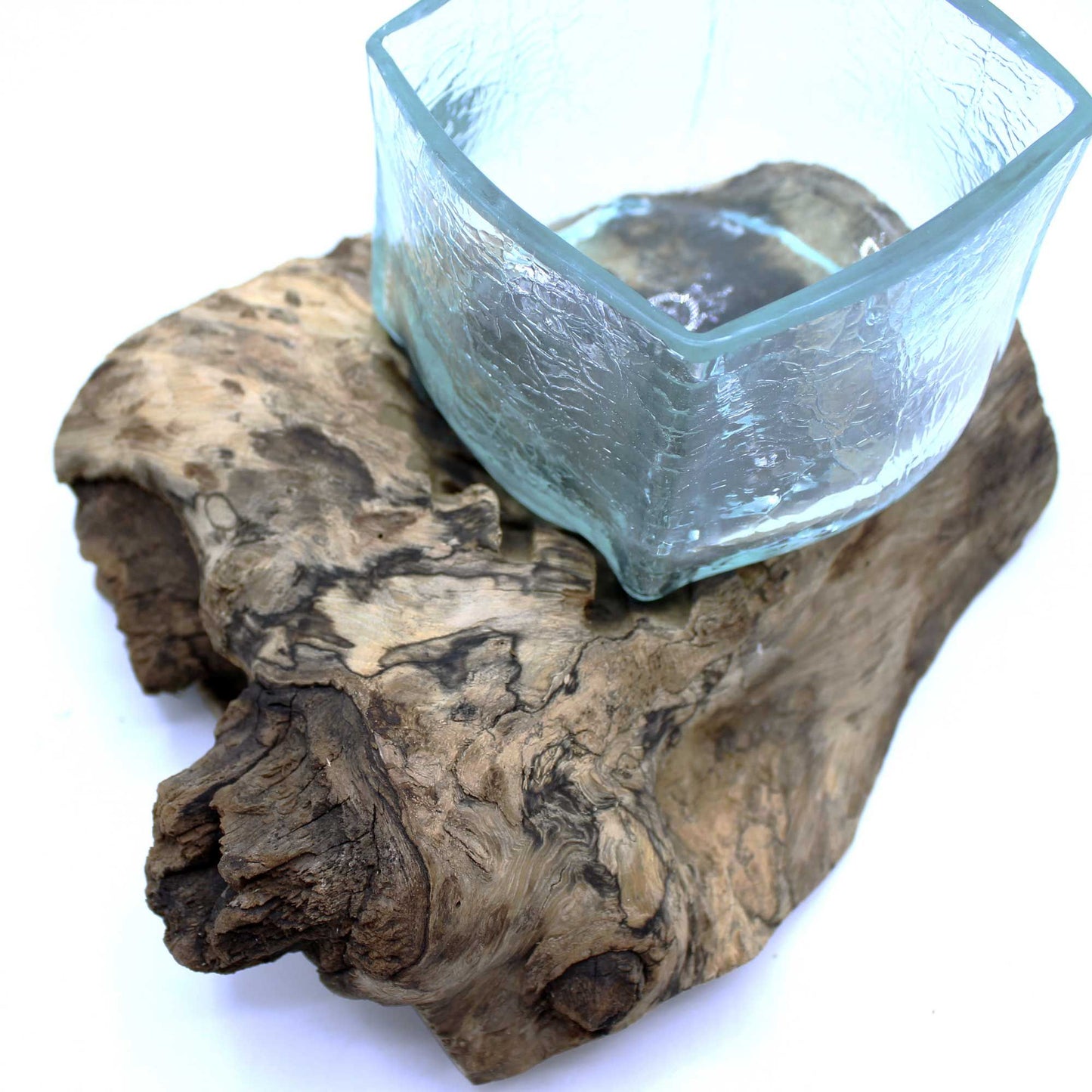 Molten Crackled Glas Schale auf Holz – Dekoratives Glasgefäß