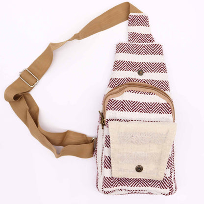 Crossbody Bag aus Baumwolle - Burgund & Weiß