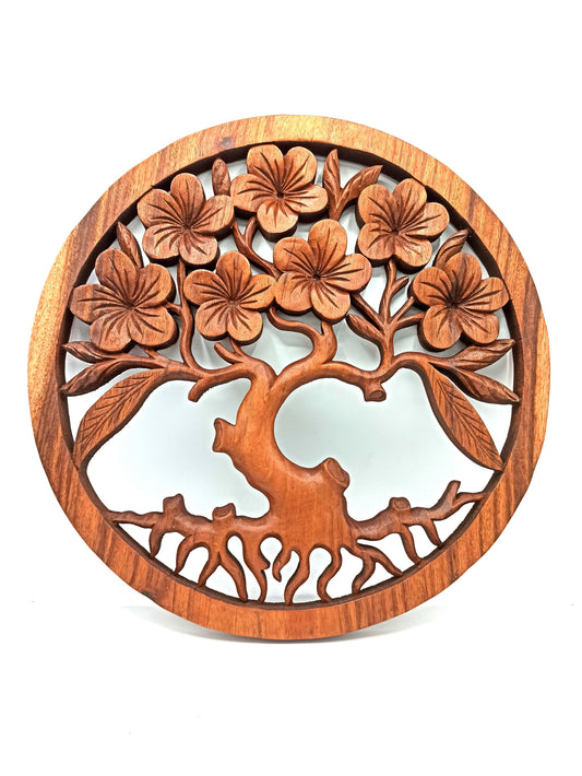 Baum des Lebens Frangipani Holzpaneel mit filigranem Design