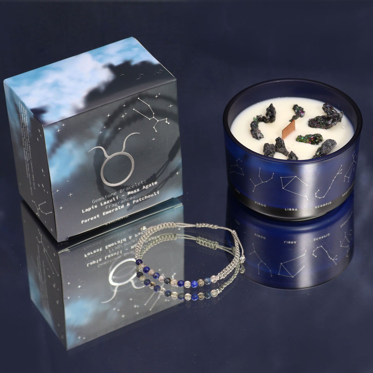 Zodiac Crystal Candle mit Edelsteinarmband – Stier