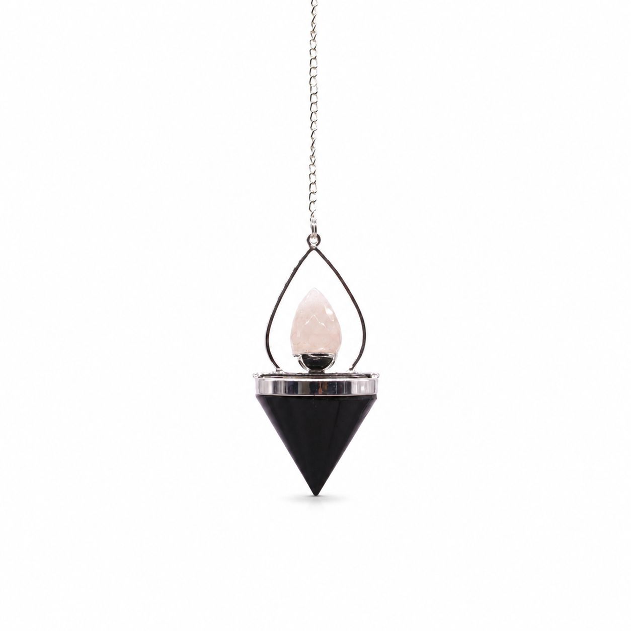 Pendulum aus schwarzem Achat und Rosenquarz