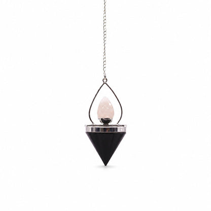 Pendulum aus schwarzem Achat und Rosenquarz