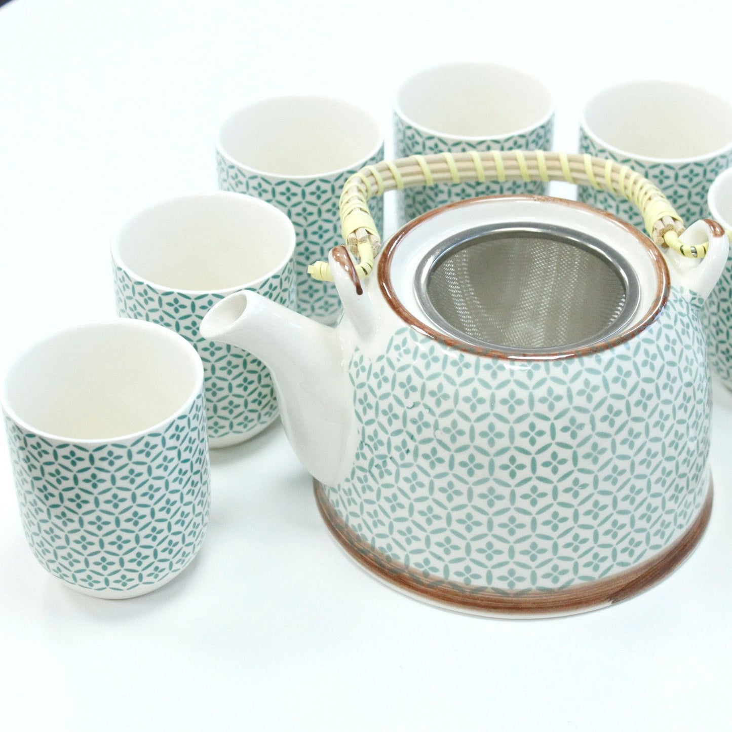 Kräuter-Teekannen-Set – Green Mosaic mit 6 Tassen und Teesieb