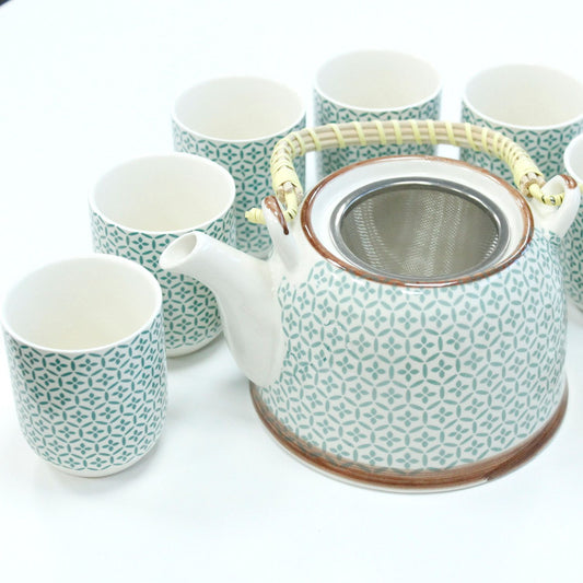 Kräuter-Teekannen-Set – Green Mosaic mit 6 Tassen und Teesieb