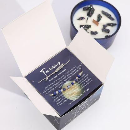 Zodiac Crystal Candle mit Edelsteinarmband – Stier