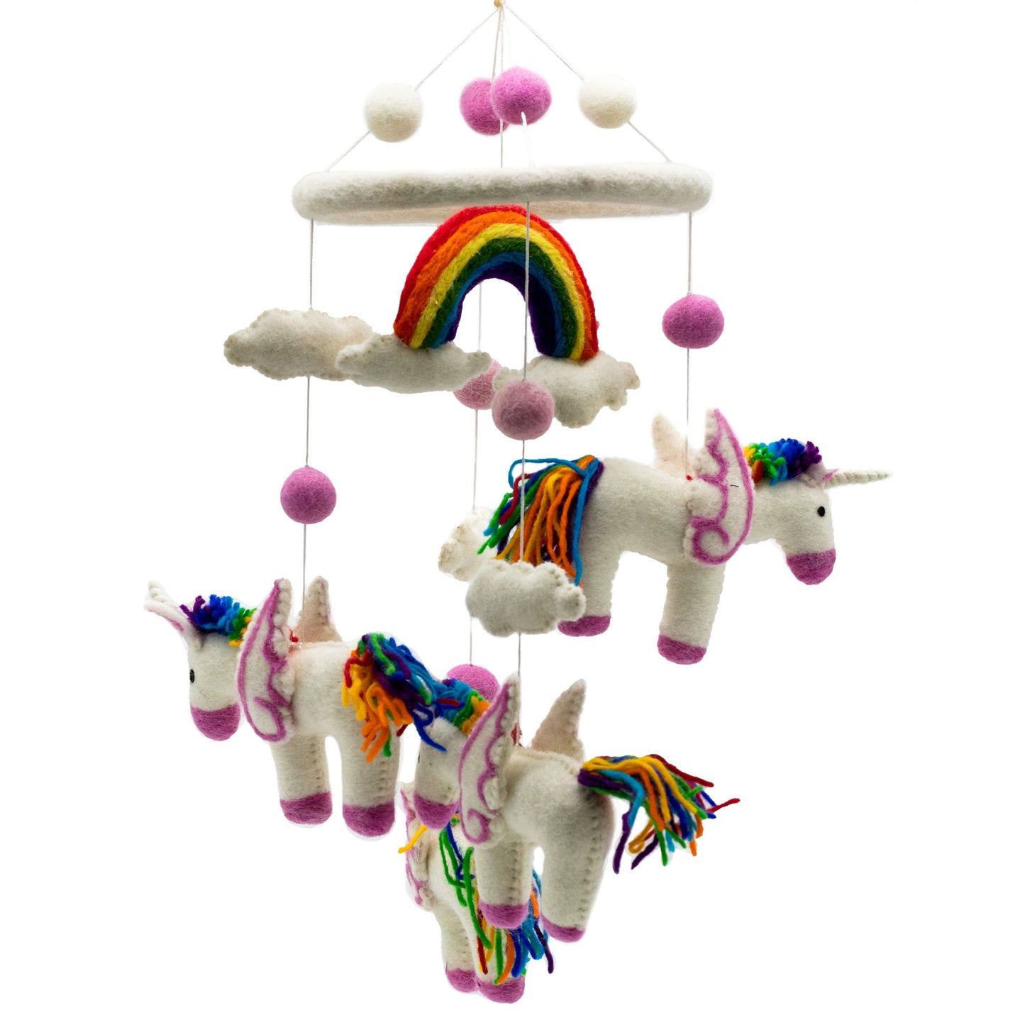 Handgefertigtes Filz-Mobile – Regenbogen-Einhörner