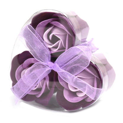 Set mit 3 Seifenblumen-Herzboxen – Lavendelrosen