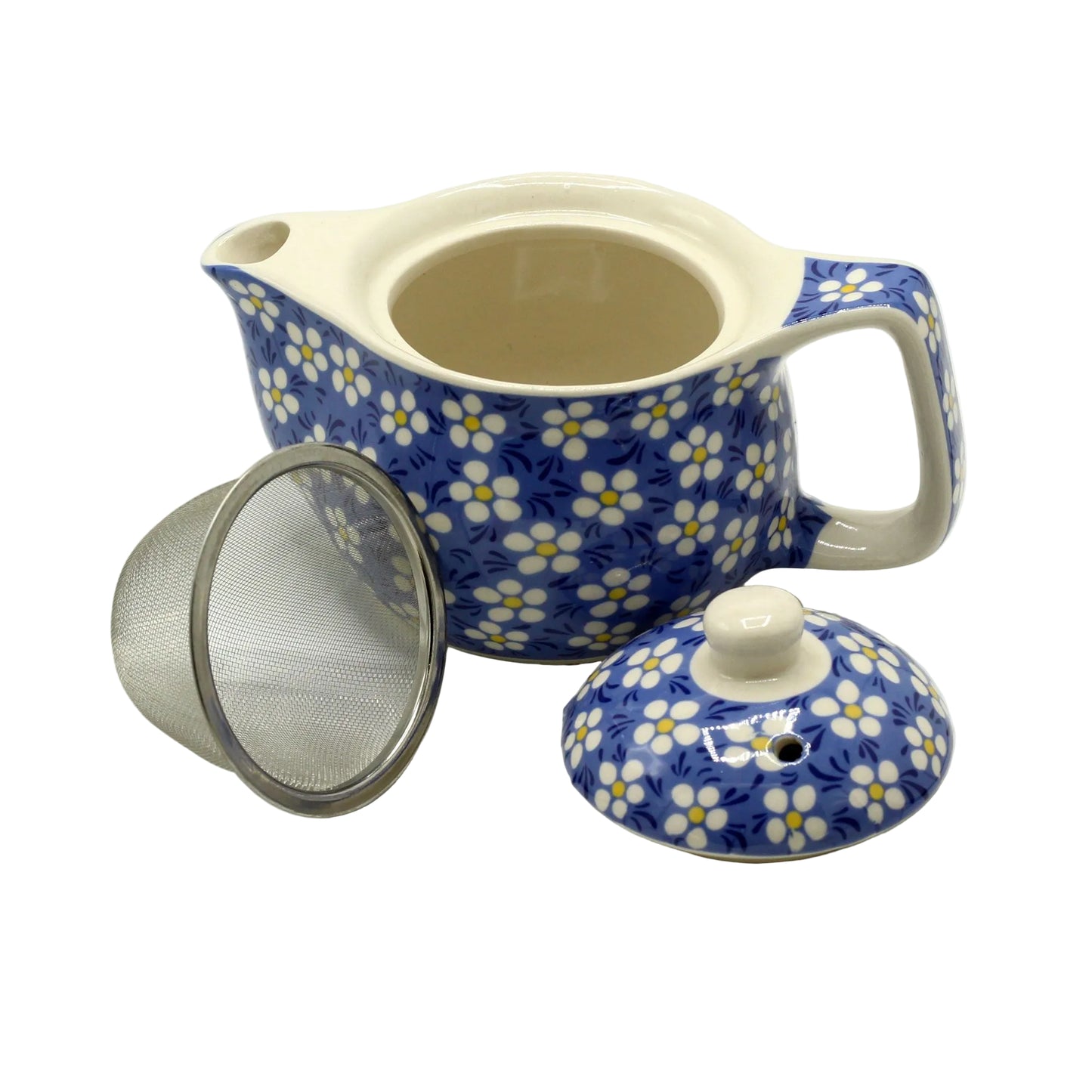 Kleine Kräuterteekanne mit blauem Gänseblümchen-Motiv 350 ml