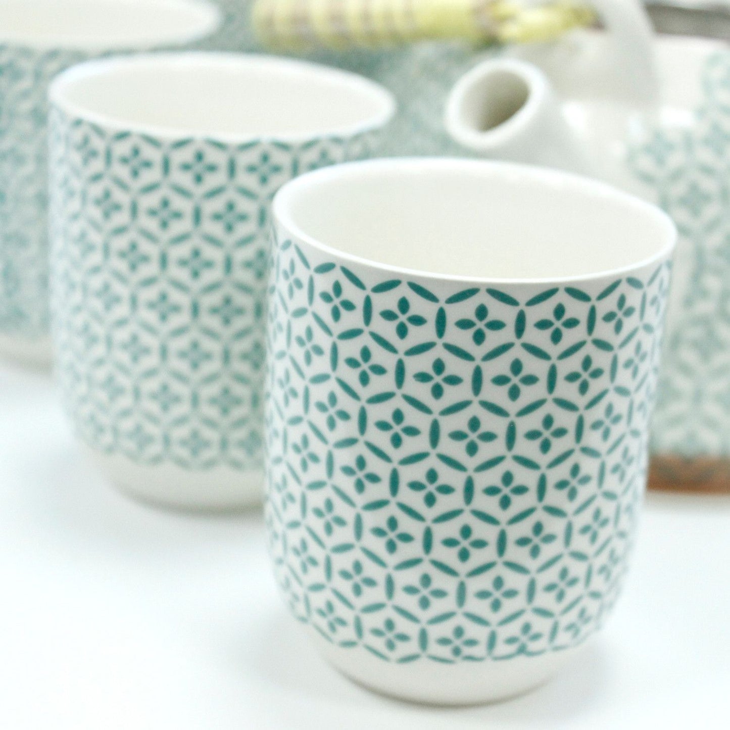Kräuter-Teekannen-Set – Green Mosaic mit 6 Tassen und Teesieb