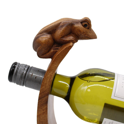 Weinflaschenhalter Frosch, handgefertigt aus Suar-Holz