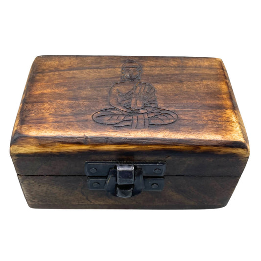 Handgeschnitzte Holz-Pillendose mit sicherem Deckel und Fächern