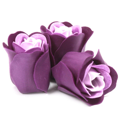 Set mit 3 Seifenblumen-Herzboxen – Lavendelrosen