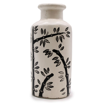 Gerade Vase mit Bambusmotiv in Naturfarben aus Keramik