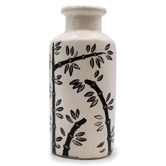 Gerade Vase mit Bambusmotiv in Naturfarben aus Keramik