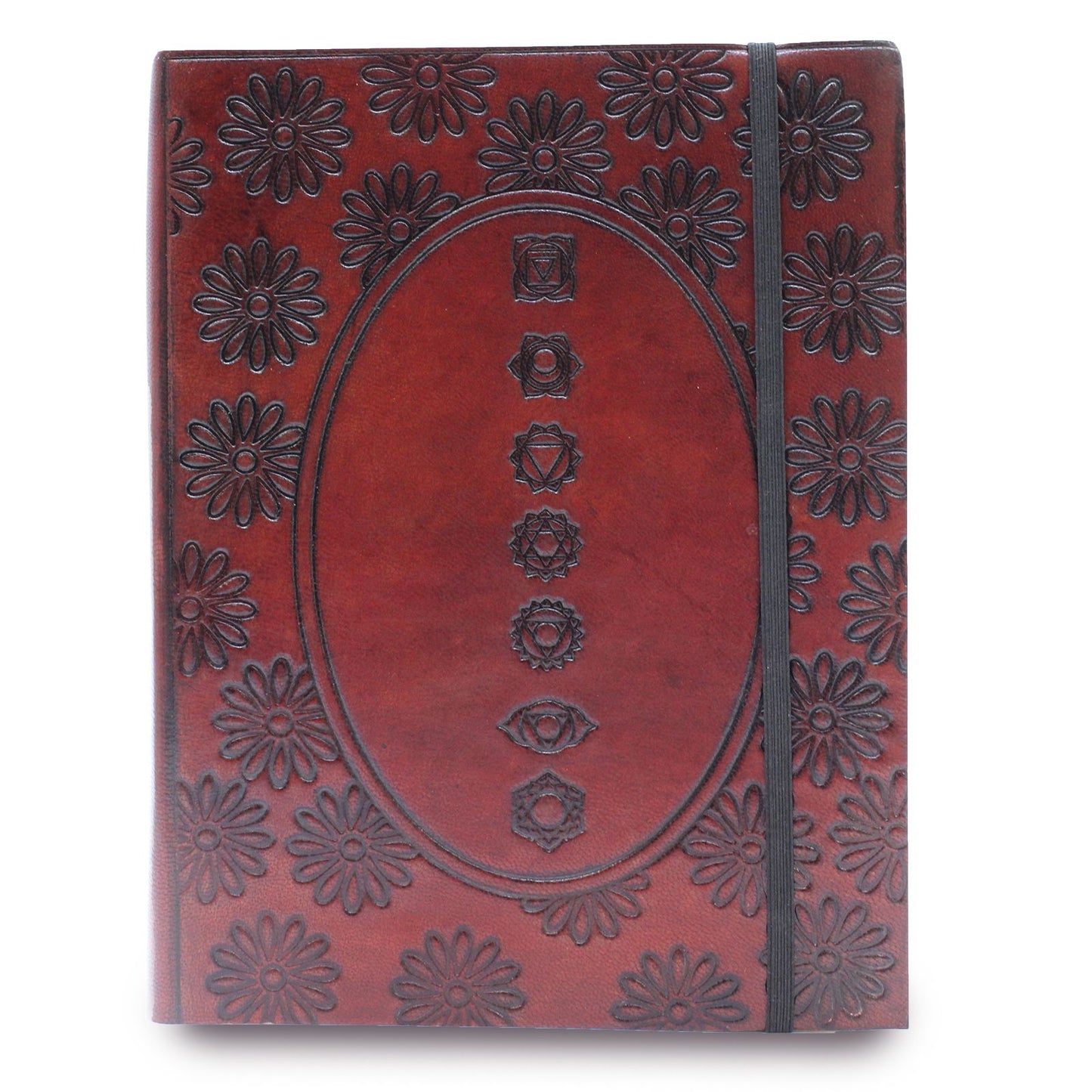 Leder-Notizbuch mit Riemen - Chakra Mandala