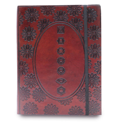 Leder-Notizbuch mit Riemen - Chakra Mandala