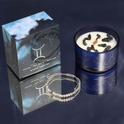 Zodiac Crystal Kerze mit Edelsteinarmband – Zwillinge