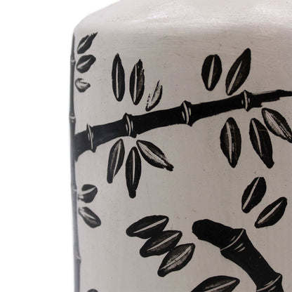 Gerade Vase mit Bambusmotiv in Naturfarben aus Keramik