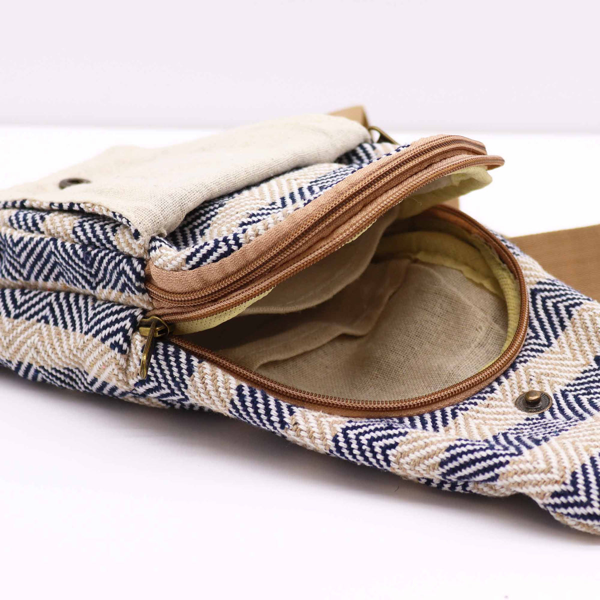 Crossbody Bag aus Baumwolle - Beige & Navy