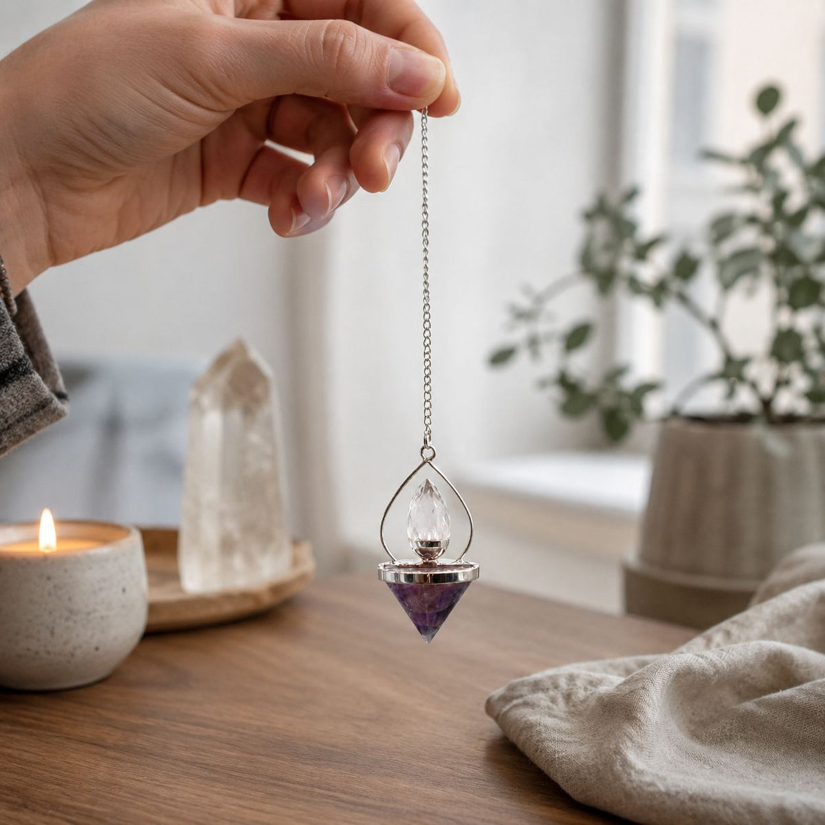 Edelstein Pendel aus Amethyst & Rock Quartz
