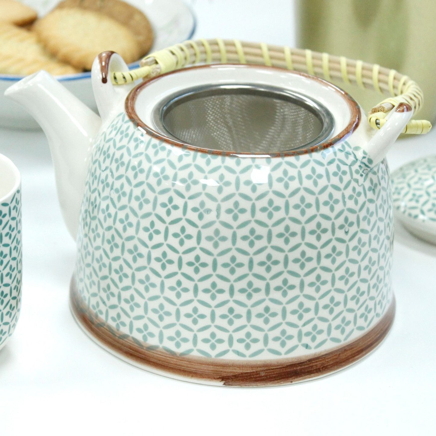Kräuter-Teekannen-Set – Green Mosaic mit 6 Tassen und Teesieb