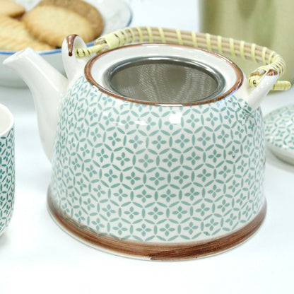 Kräuter-Teekannen-Set – Green Mosaic mit 6 Tassen und Teesieb