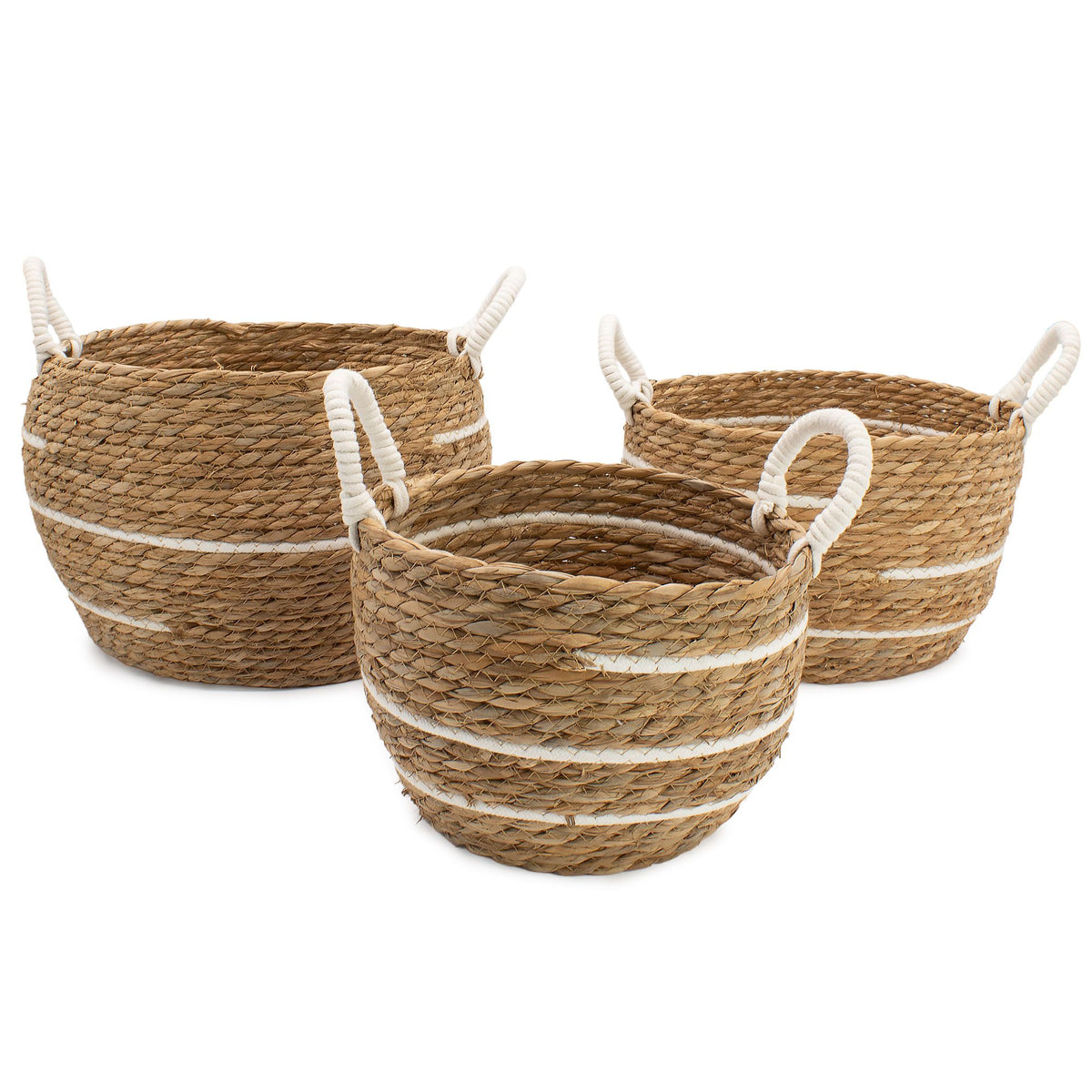 Große Seegras Körbe mit Baumwolle, Set