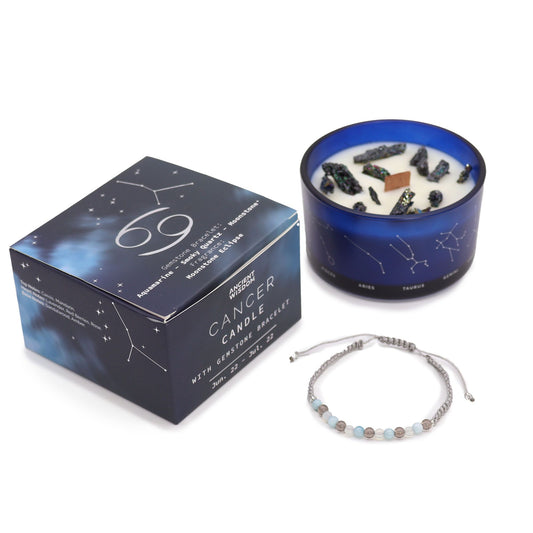 Zodiac Crystal Kerze mit Edelsteinarmband – Krebs Sternzeichen