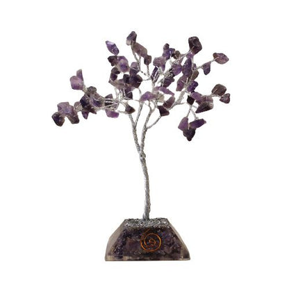 Edelsteinbaum mit Organite-Basis und Amethyst-Steinen