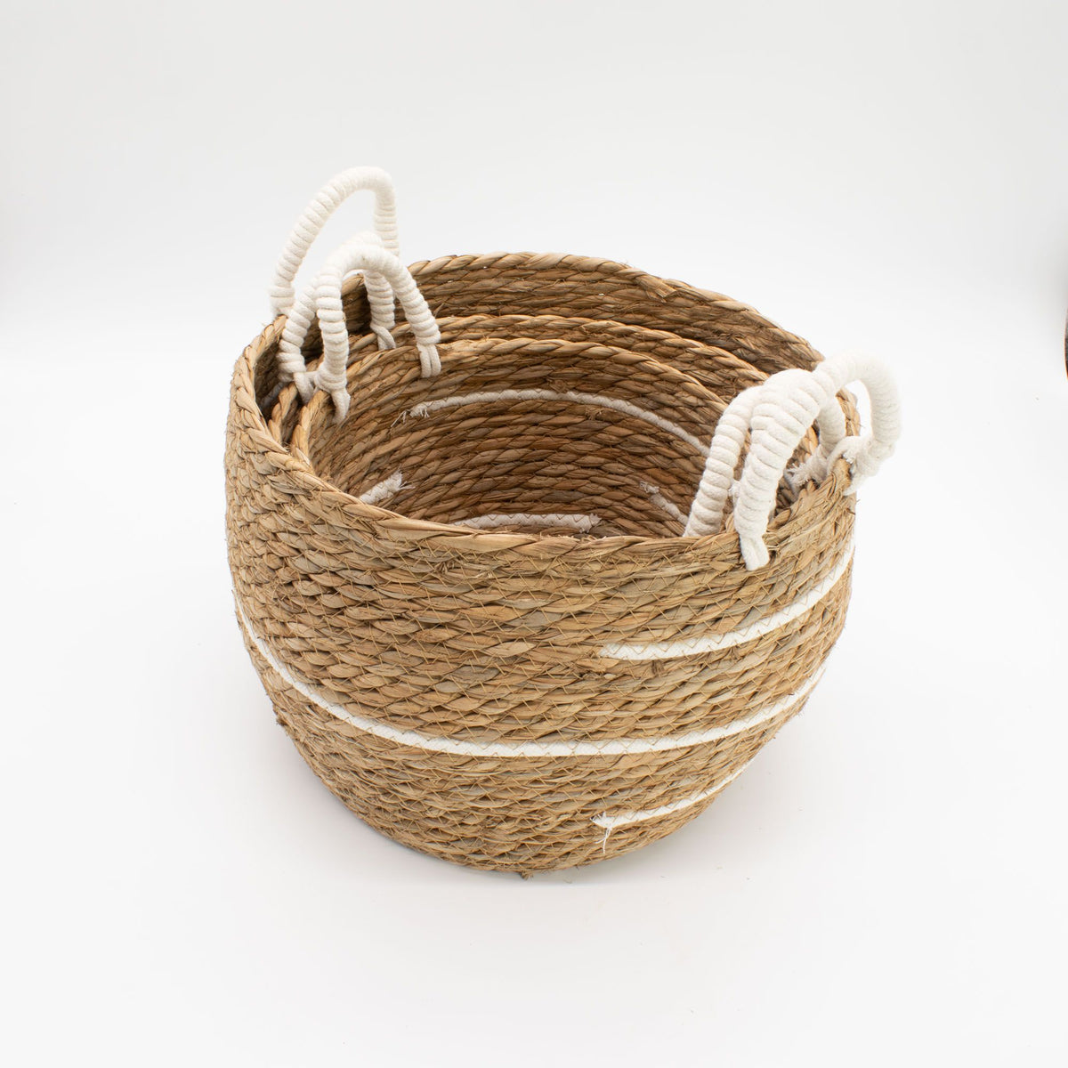 Große Seegras Körbe mit Baumwolle, Set