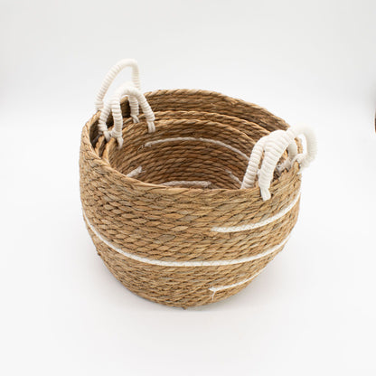 Große Seegras Körbe mit Baumwolle, Set