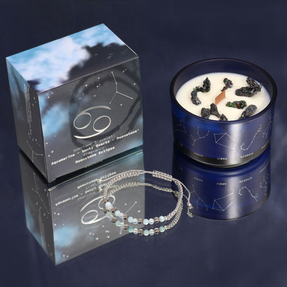Zodiac Crystal Kerze mit Edelsteinarmband – Krebs Sternzeichen