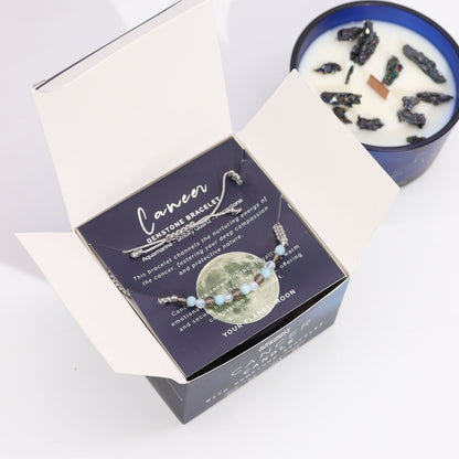 Zodiac Crystal Kerze mit Edelsteinarmband – Krebs Sternzeichen