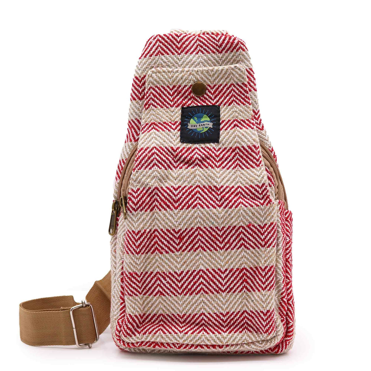 Crossbody Bag aus Baumwolle - Beige & Pink