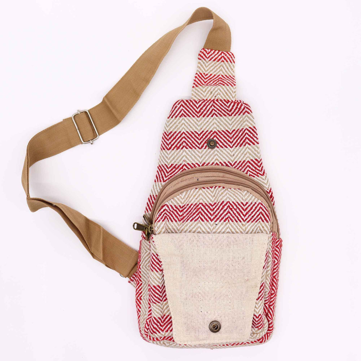 Crossbody Bag aus Baumwolle - Beige & Pink