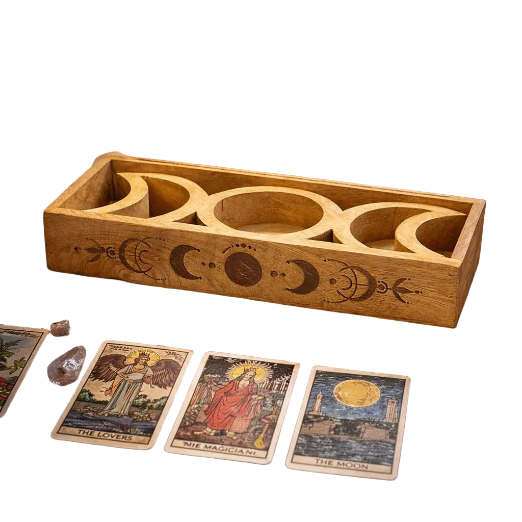 Tarot-Tablett mit Mondphasen-Motiv und Kartenhalter