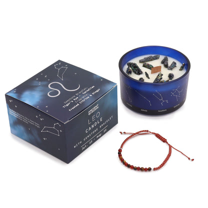Zodiac Crystal Kerze mit Edelsteinarmband – Sternzeichen Löwe