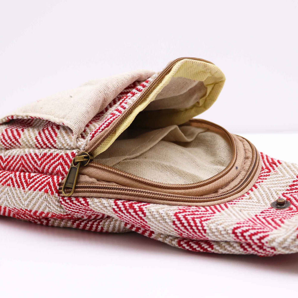 Crossbody Bag aus Baumwolle - Beige & Pink
