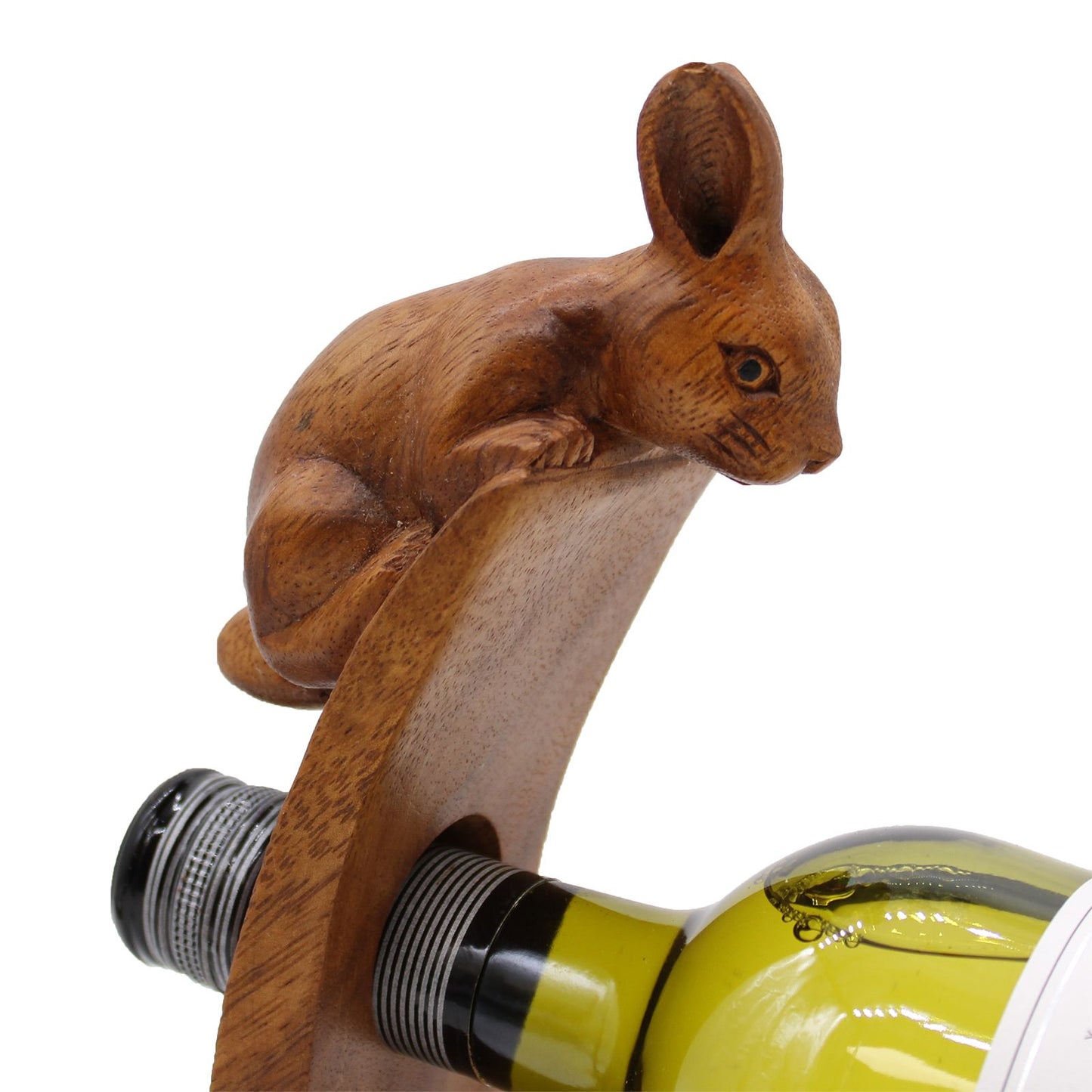 Weinflaschenhalter Rabbit handgefertigt aus Suar-Holz