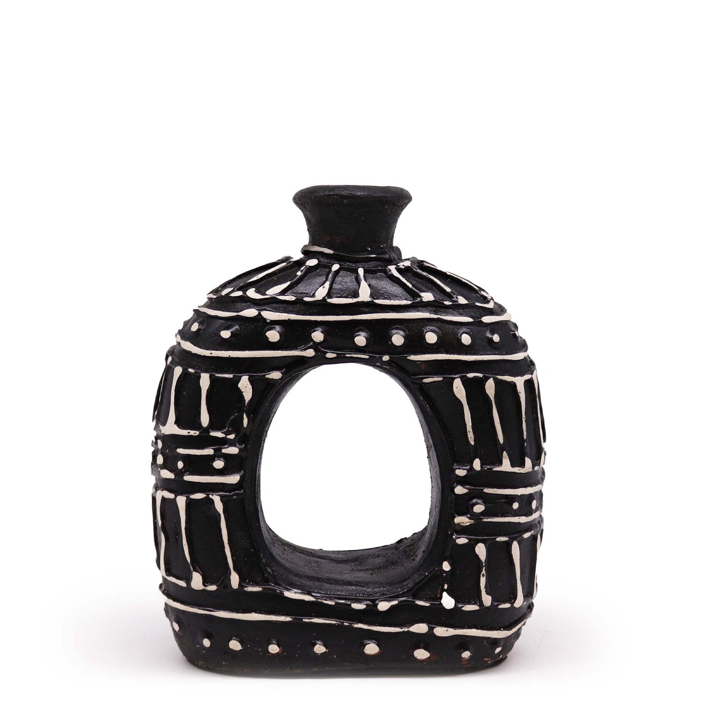 Ovale geformte Donut-Vase in Chocolate aus Bali-Keramik