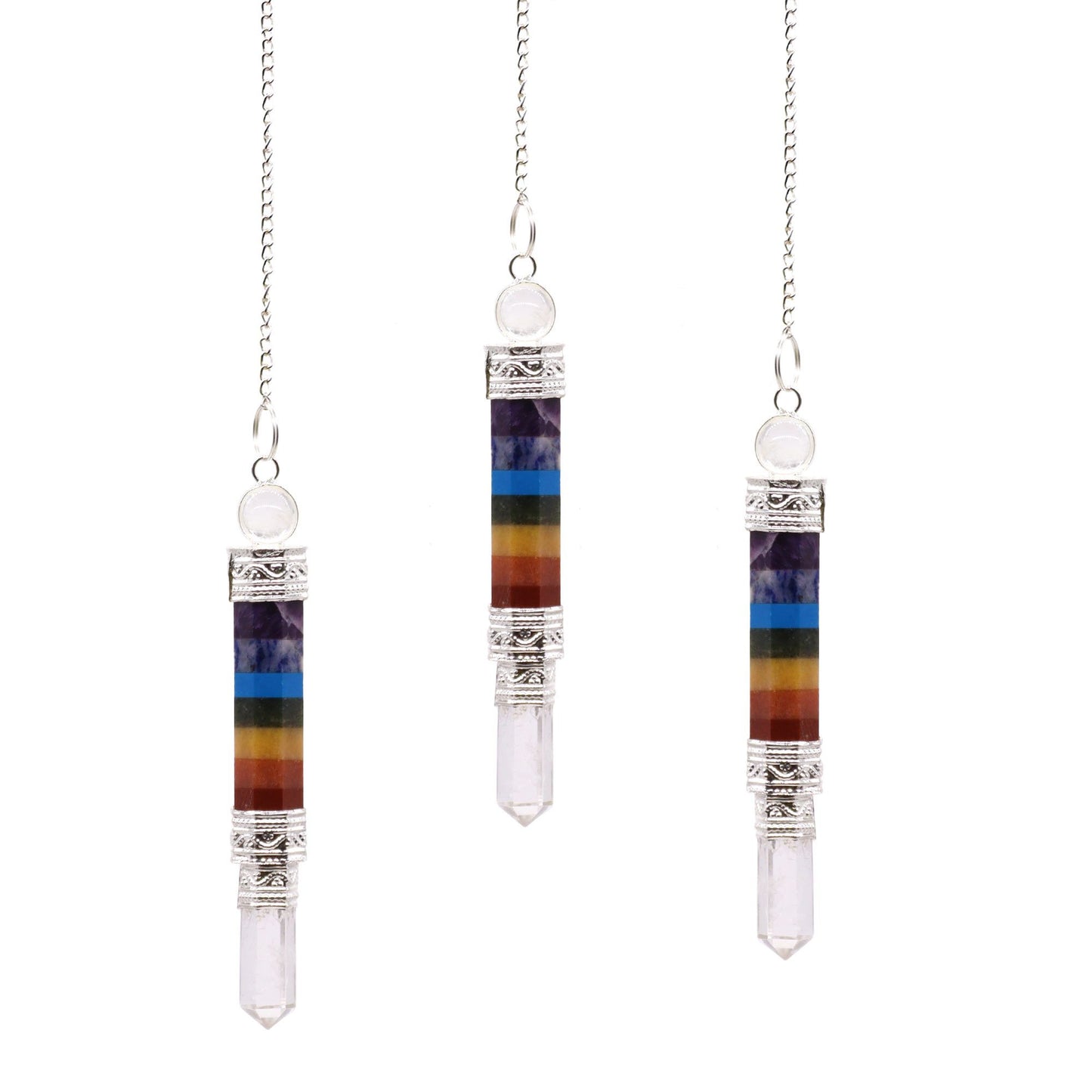 7 Chakra Pendulum mit Kristallspitze | Pendel