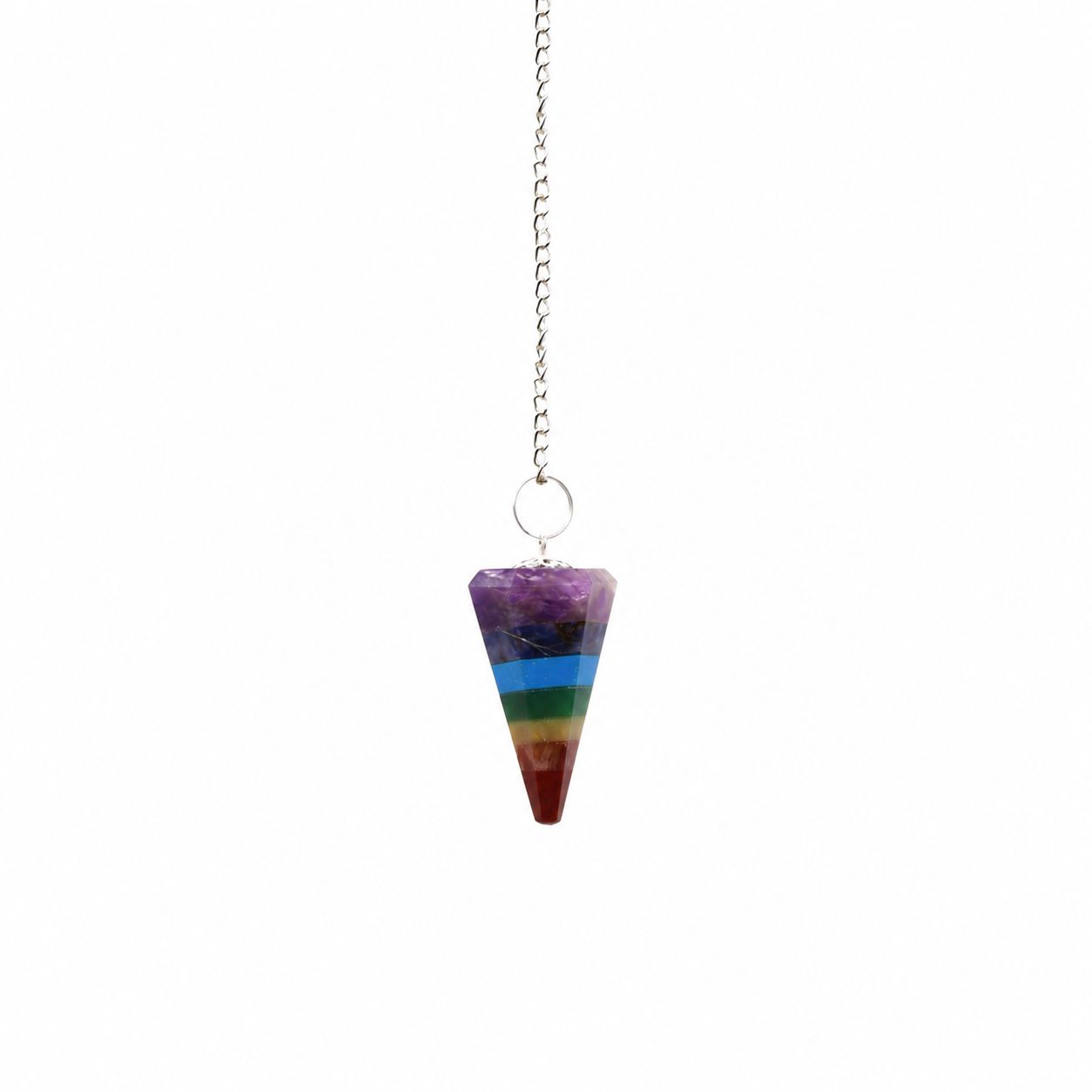 Chakra Pendulum mit 7 Farbabschnitten, facettierte Kegelform