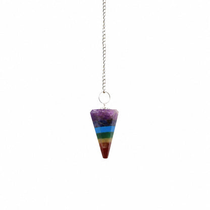 Chakra Pendulum mit 7 Farbabschnitten, facettierte Kegelform