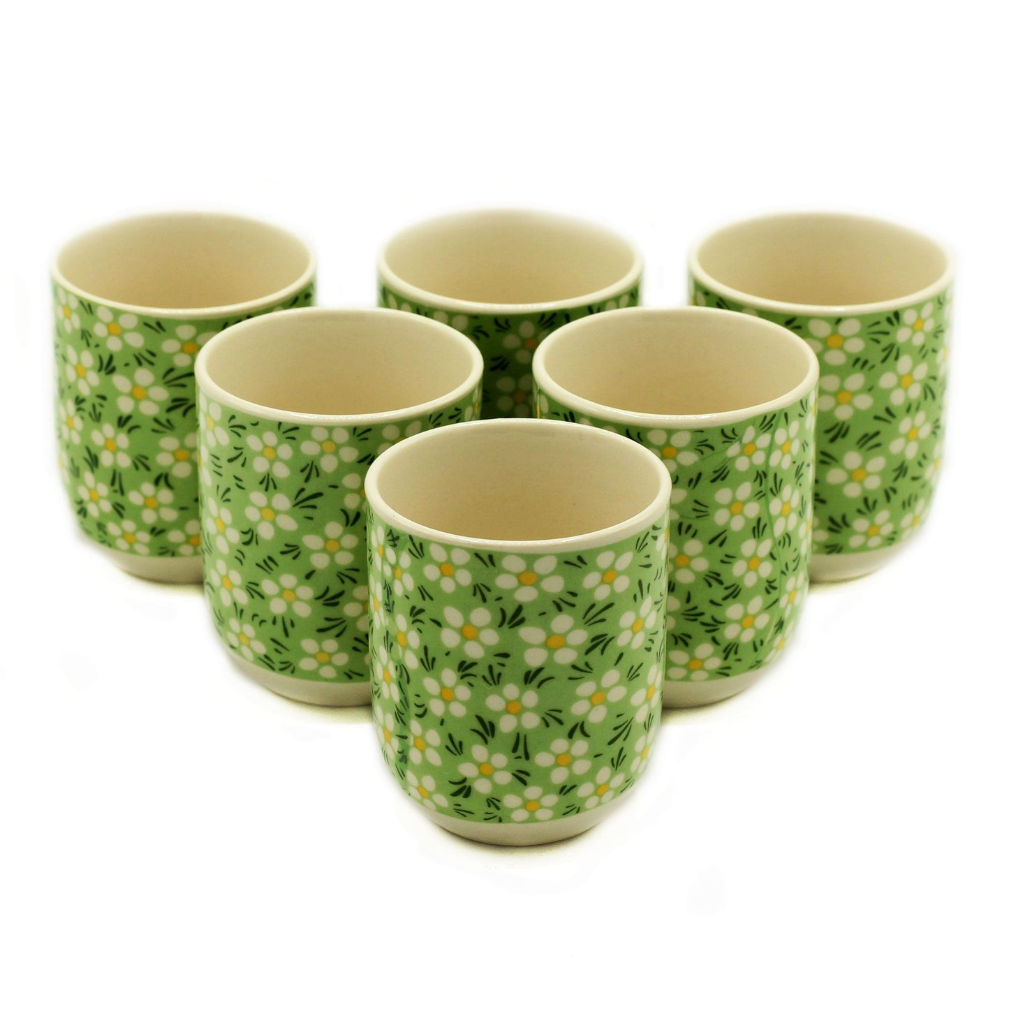 Herbal Tea Cups - Green Daisy Keramik-Tassen im 6er-Set