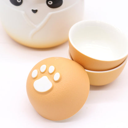 Panda Teekannen-Set mit drei Tassen in Orange