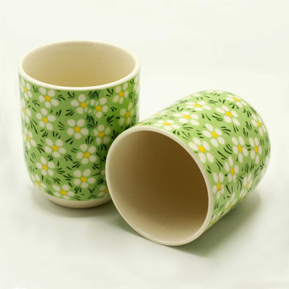 Herbal Tea Cups - Green Daisy Keramik-Tassen im 6er-Set